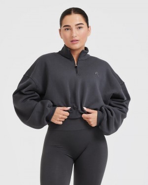 Black Oner Active All Day Cosy Crop 1/4 Zip Sweatshirts | 91235APQZ