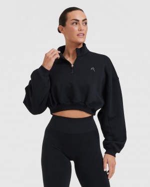 Black Oner Active All Day Cosy Crop 1/4 Zip Sweatshirts | 86591COVA