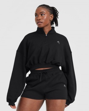 Black Oner Active All Day Lightweight Crop 1/4 Zip Sweatshirts | 03652RIAS