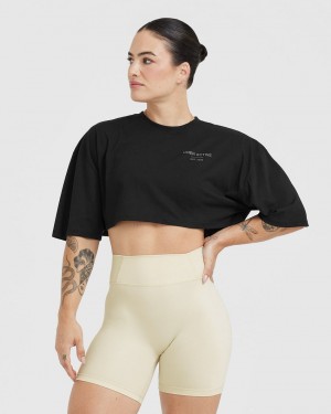 Black Oner Active Classic Lifters Graphic Relaxed Crop Lightweight T Shirts | 57684VCLU