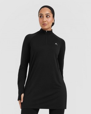 Black Oner Active Go To Seamless Loose Long Sleeve Longline T Shirts | 67251XTMC