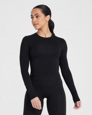 Black Oner Active Mellow Soft Mid Long Sleeve T Shirts | 70453QYZW