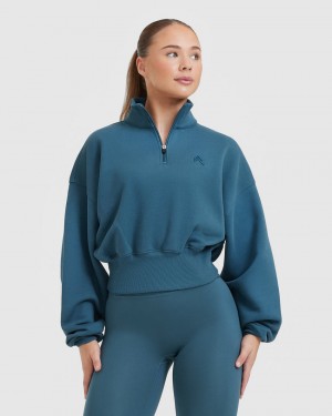 Blue Oner Active All Day Crop 1/4 Zip Sweatshirts | 21495SVBC