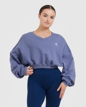 Blue Oner Active All Day Lightweight Oversized V-Neck Sweatshirts | 03754SELI