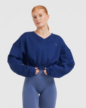 Blue Oner Active All Day Lightweight Oversized V-Neck Sweatshirts | 60578QFIX