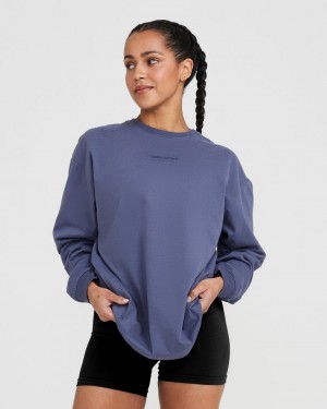 Blue Oner Active Classic Mirror Graphic Oversized Long Sleeve T Shirts | 32046GPVY