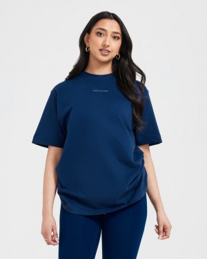 Blue Oner Active Classic Mirror Graphic Oversized T Shirts | 73051CGBE