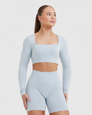 Blue Oner Active Effortless Square Neck Crop Long Sleeve T Shirts | 52864LAJU