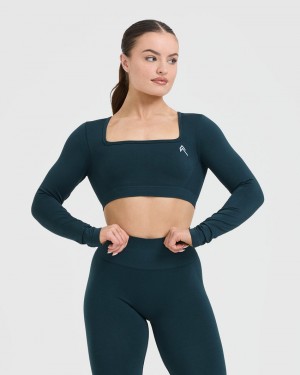 Blue Oner Active Effortless Square Neck Crop Long Sleeve T Shirts | 97216ZLBP