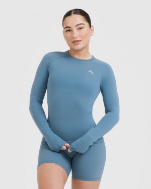 Blue Oner Active Go To Seamless Fitted Long Sleeve T Shirts | 89301IYAO