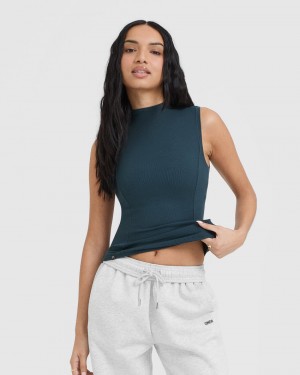 Blue Oner Active Mellow Rib Mock Neck Tank T Shirts | 76429MNJK