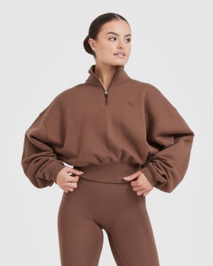 Brown Oner Active All Day Crop 1/4 Zip Sweatshirts | 52319AVNF