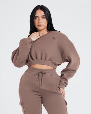 Brown Oner Active All Day Oversized V-Neck Sweatshirts | 89046BEZW