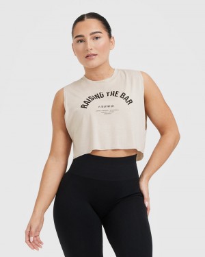 Brown Oner Active Raising The Bar Graphic Muscle Crop T Shirts | 01734PTKN