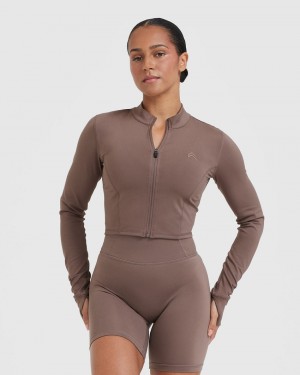 Brown Oner Active Timeless Crop Sweatshirts | 68540CQGZ