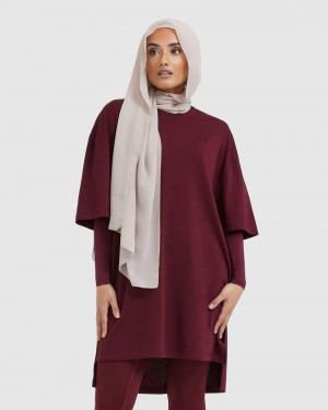 Burgundy Oner Active Classic Oversized Longline T Shirts | 14765DLXW