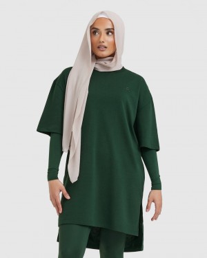 Deep Green Oner Active Classic Oversized Longline T Shirts | 90312ATLF