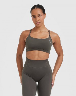 Deep Grey / Brown Oner Active Everyday Cross Over Bralette Sports Bras | 79562JSNY