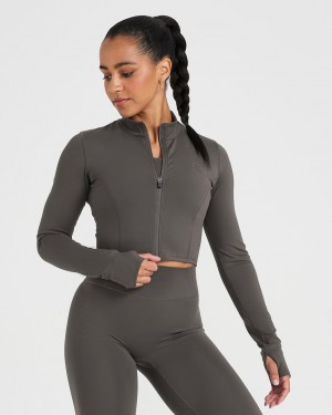 Deep Grey / Brown Oner Active Timeless Crop Jackets | 90275PATY