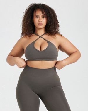 Deep Grey / Brown Oner Active Timeless Strappy Bralette Sports Bras | 75349NVTF