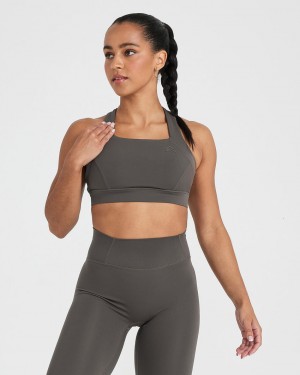 Deep Grey / Brown Oner Active Timeless Wide Strap Sports Bras | 41729TLWZ