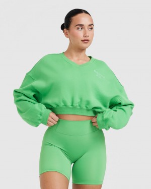 Green Oner Active All Day Est 2020 Crop V-Neck Sweatshirts | 13908ZCQA