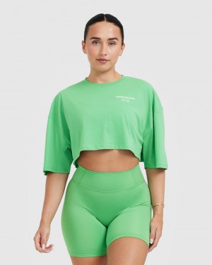 Green Oner Active Classic Lifters Graphic Relaxed Crop Lightweight T Shirts | 29571IBSN