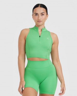 Green Oner Active Timeless Half Zip Crop Tank T Shirts | 48627MLRB