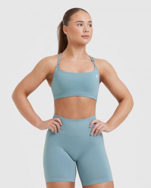 Grey / Blue Oner Active Everyday Cross Over Bralette Sports Bras | 53082WMZP