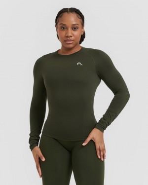 Khaki Oner Active Go To Seamless Fitted Long Sleeve T Shirts | 54976AUDQ