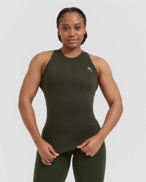 Khaki Oner Active Go To Seamless Fitted High Neck T Shirts | 37289ADCE