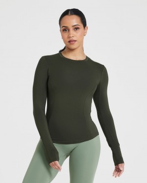 Khaki Oner Active Mellow Soft Long Sleeve T Shirts | 76289TEID