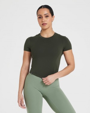 Khaki Oner Active Mellow Soft Mid Short Sleeve T Shirts | 65302BAKO