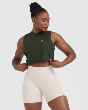 Khaki / Green Oner Active Go To Muscle Crop T Shirts | 26473HQNI