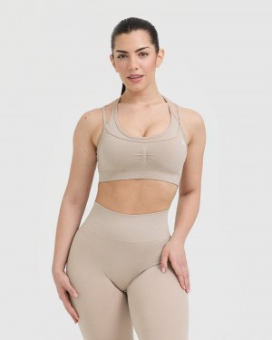 Light Brown Oner Active Effortless Seamless Layered Sports Bras | 16892BZDF