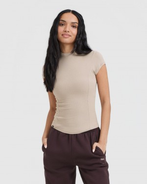 Light Brown Oner Active Mellow Rib Mock Neck T Shirts | 12085NFGC