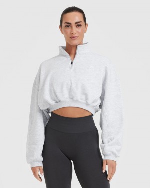 Light Grey Oner Active All Day Cosy Crop 1/4 Zip Sweatshirts | 19435QDON