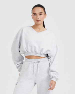 Light Grey Oner Active All Day Lightweight Oversized V-Neck Sweatshirts | 23890KZAY