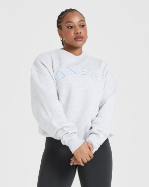 Light Grey Oner Active All Day Varsity Oversized Sweatshirts | 09142FHPL