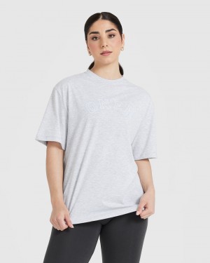 Light Grey Oner Active Classic Varsity Oversized Lightweight T Shirts | 15698JQVH