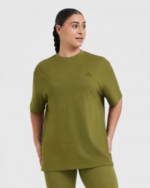 Olive / Green Oner Active Classic Oversized Lightweight T Shirts | 91843HKCP