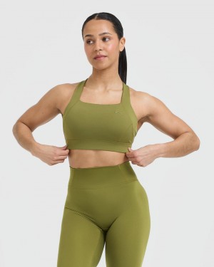 Olive / Green Oner Active Timeless Wide Strap Sports Bras | 19784MRIW