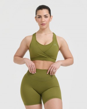 Olive / Green Oner Active Unified Layered Sports Bras | 93728SZUH