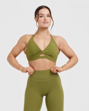 Olive / Green Oner Active Unified Twist Sports Bras | 90261ZMRG