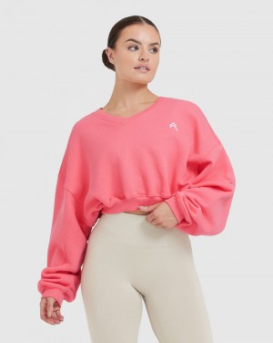 Pink Oner Active All Day Lightweight Oversized V-Neck Sweatshirts | 71489WQRE