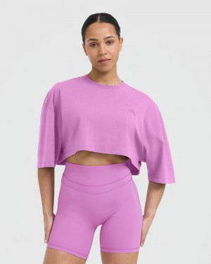 Purple Oner Active Classic Relaxed Crop Lightweight T Shirts | 87921QJAT