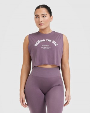 Purple Oner Active Raising The Bar Graphic Muscle Crop T Shirts | 25738FJGM