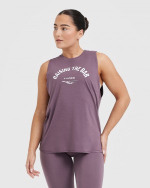 Purple Oner Active Raising The Bar Graphic Unisex Muscle T Shirts | 94067GNZC