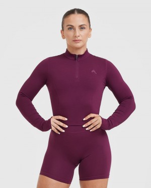 Purple Oner Active Timeless Half Zip Mid Long Sleeve T Shirts | 21680AYFU