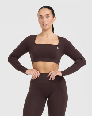 Purple / Brown Oner Active Effortless Square Neck Crop Long Sleeve T Shirts | 54260YZOG